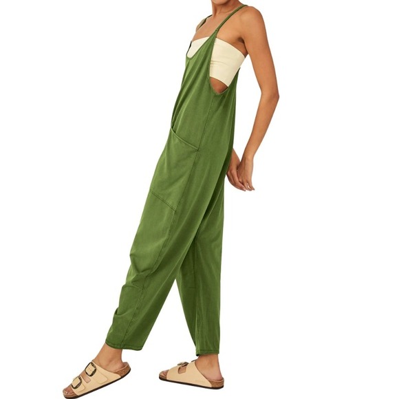 None Pants - Cotton Harem Green Jumpsuit Medium Goblincore Lounge Boho Festival Hippy Granola
